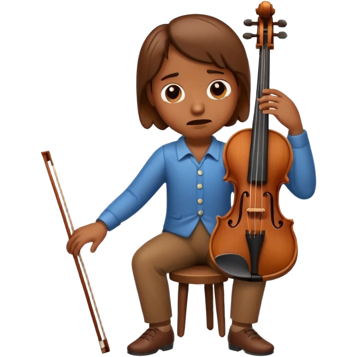 Violin with arms, legs, sad face and crying tears emoji
