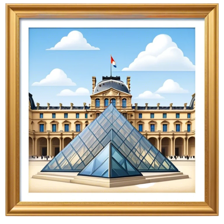Cinematic Realistic Louvre Museum Landmark Emoji, depicted with the historic museum facade and glass pyramid rendered with lifelike detail and elegant, ambient lighting. emoji