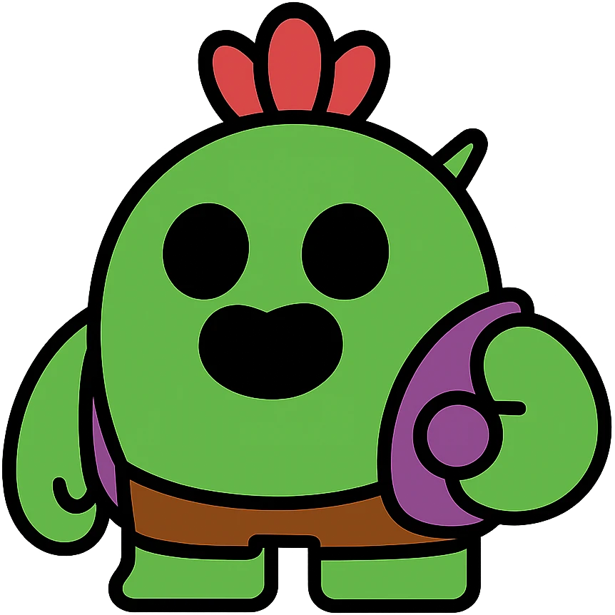 Spike from Brawl Stars, color outline icon style, black outlines with subtle color accents emoji