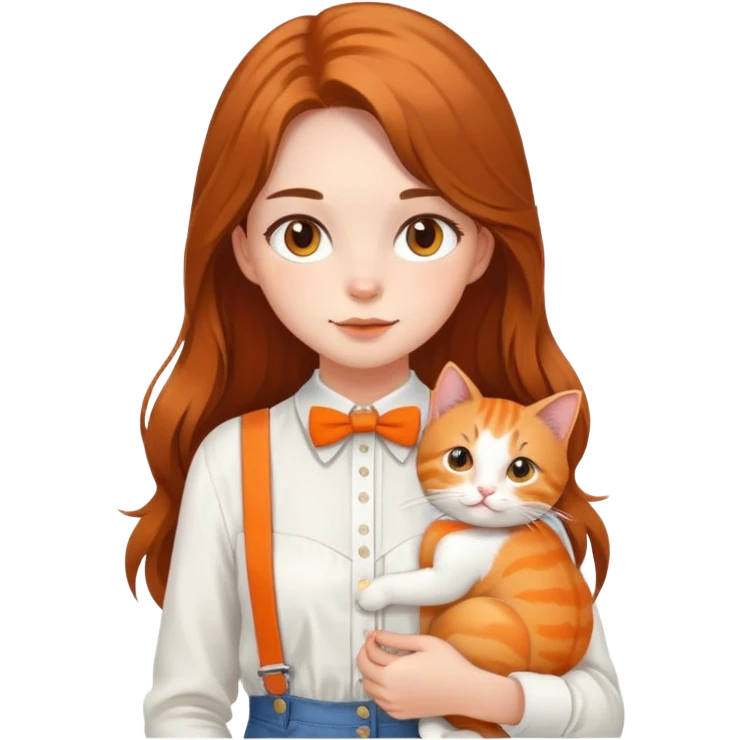 Hundred Girls-Long Hair-White Suspenders-Holding Tightly-An Orange Cat emoji