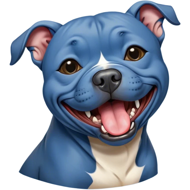 Cinematic Cute Yawning Blue Staffordshire Bull Terrier Portrait Emoji, Head tilted slightly with a dramatic, wide-open yawn, showcasing a smooth blue Fur with a refined texture, floppy ears slightly drooping, round dark eyes barely open in drowsy contentment, Simplified yet irresistibly adorable features, highly detailed, glowing with a soft, cozy glow, high shine, relaxed yet expressive, stylized with a touch of whimsy, bright and endearing, soft glowing outline, capturing the essence of a sleepy yet affectionate guardian, so drowsy it feels like it could stretch right out of the screen and curl up for a nap! emoji