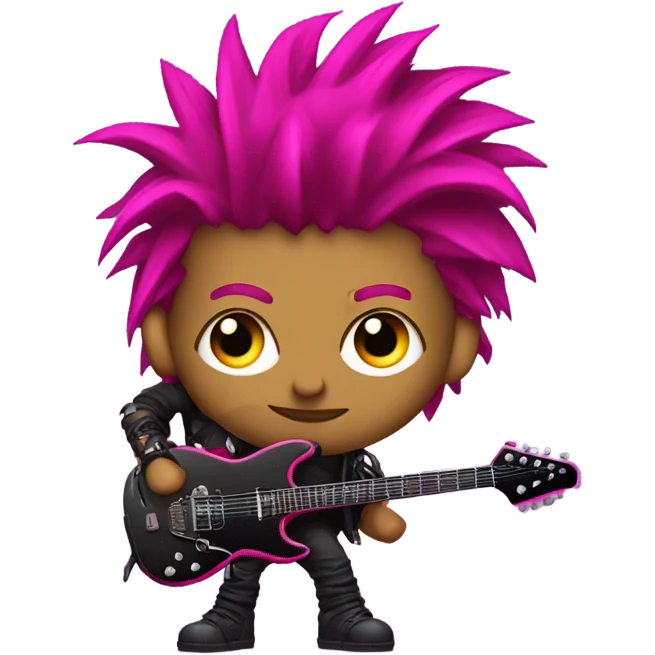 cyberpunk rockstar, magenta mohawk,  red mechanical sci-fi electric guitar, (close up view1.3) emoji