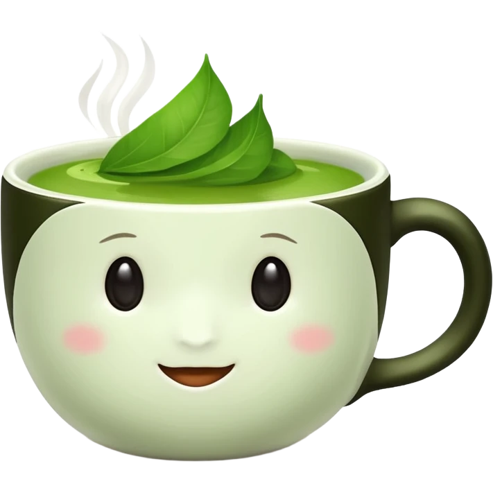 white ceramic tea cup with mattcha emoji