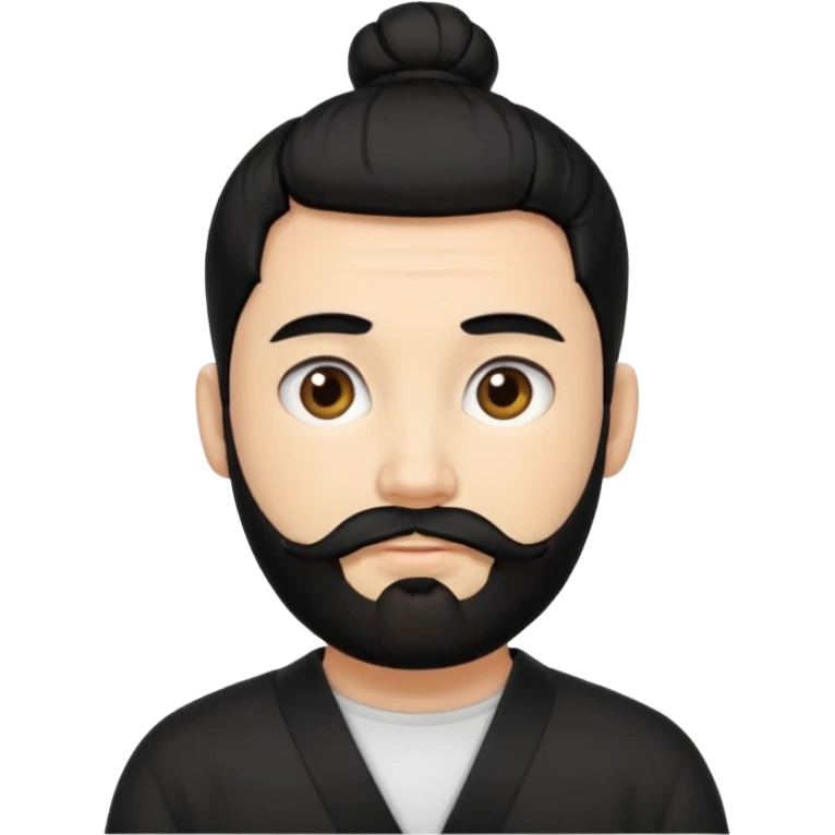 man with a beard and black hair tied in a bun emoji