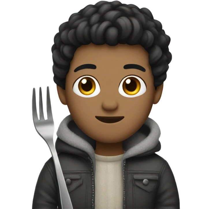 White fork with black hair in a cozy outfit emoji