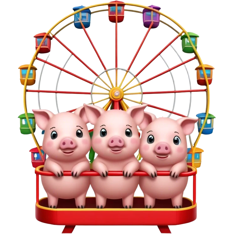 3 little piggies at the fair playing on Ferris wheel during a rainstorm  emoji