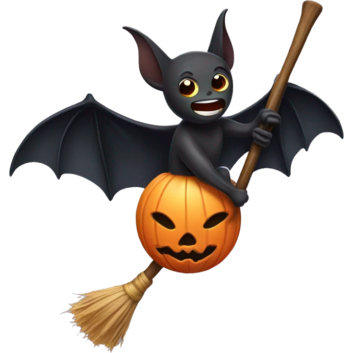 Bat riding a witches broom emoji