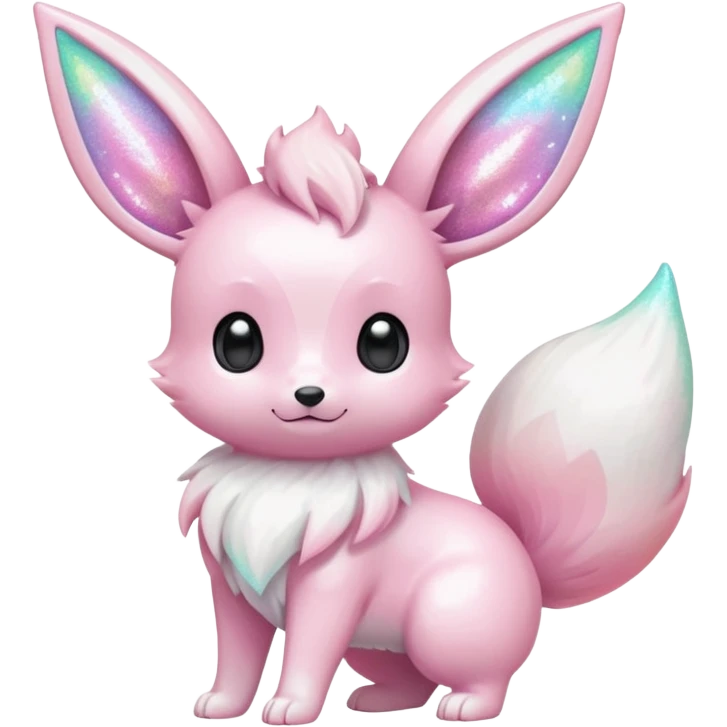 Kawaii Shiny Pastel Iridescent Albino White Glittery Eevee Full Body emoji