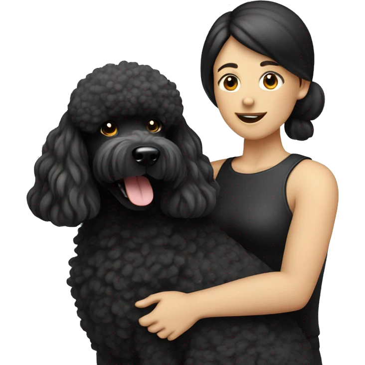 Men with white skin and black haired and beard hugs her Black-Poodle-Black-dog emoji
