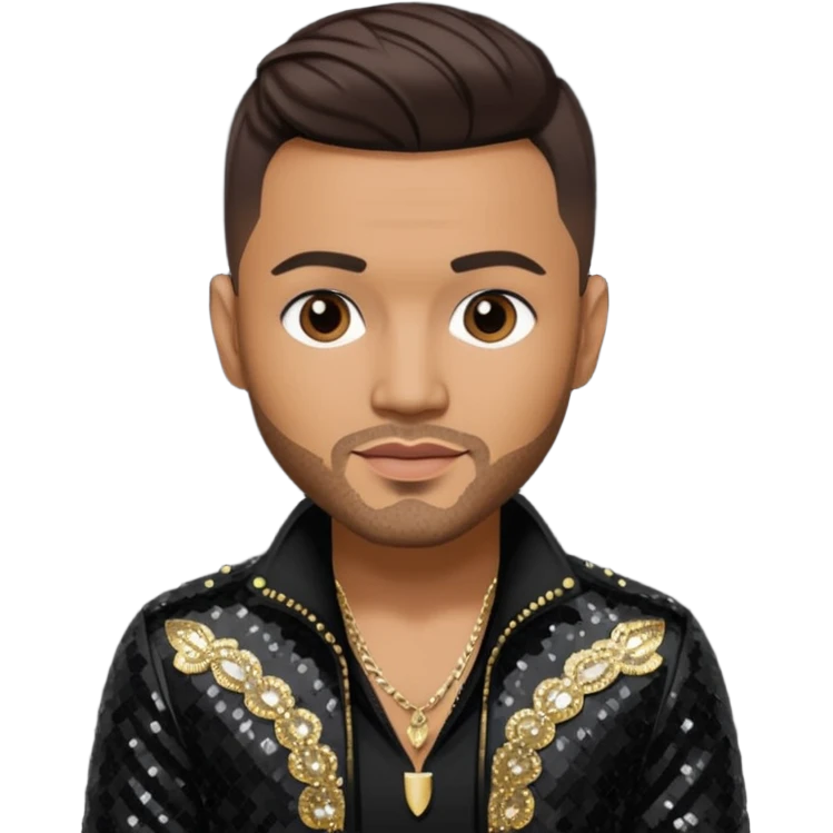 Frankie J, Mexican-American Singer with dark brown hair, black sequin outfit emoji