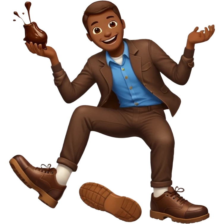 Man laughing with chocolate sauce on shoe emoji