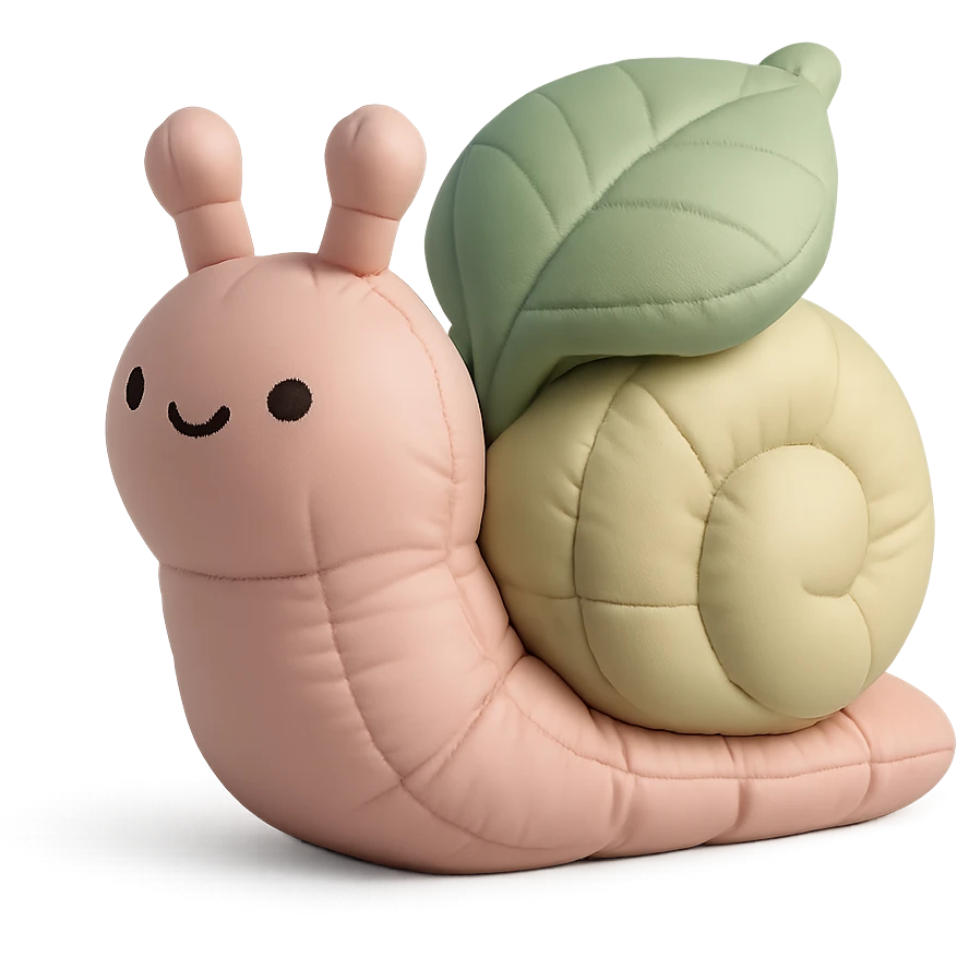pastel snail with a leaf backpack, kawaii soft nature tone, cushion style emoji