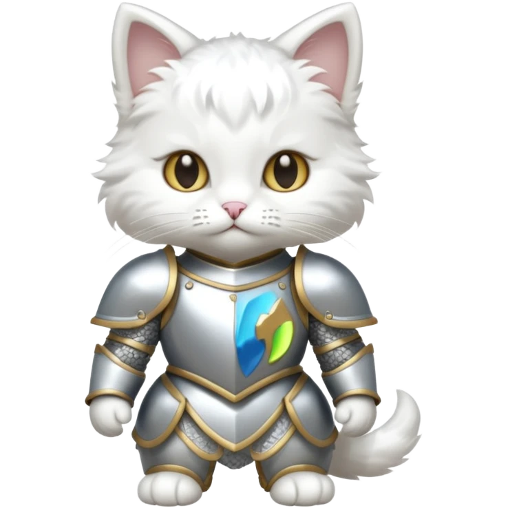 baby white cat in armor, full body emoji