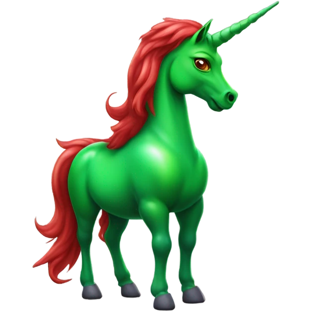 four-legged red unicorn a green amazon alien woman, on a unicorn emoji