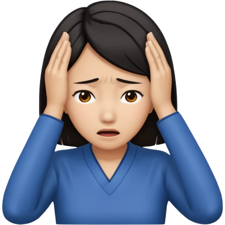 Asian woman agonizing over her head with her hands emoji