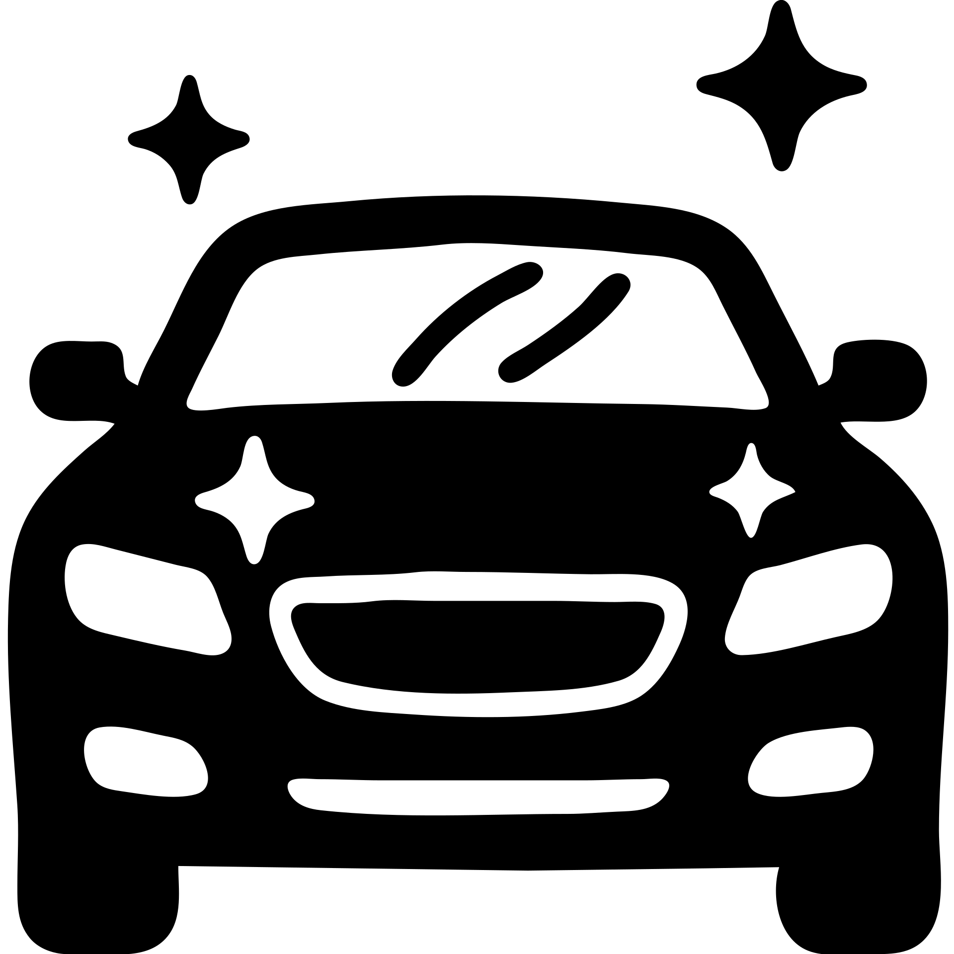 solid icon of a premium luxury car, glossy black with several small stars and clear reflections, pristine spotless appearance, minimal and elegant emoji