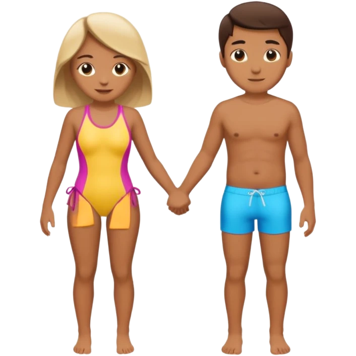pareja en bañador, dados de la mano emoji