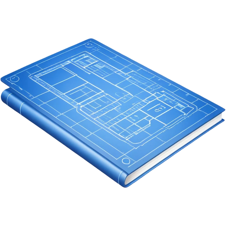 blue blueprint plan with white lines, side view emoji