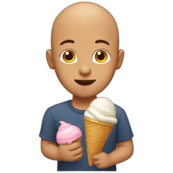 bald young man eating ice cream emoji