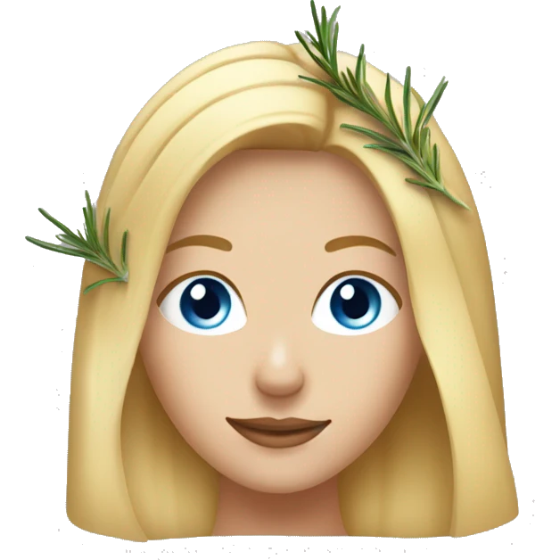 woman with blond Hair and Blue Eyes growing rosemary out of her head emoji