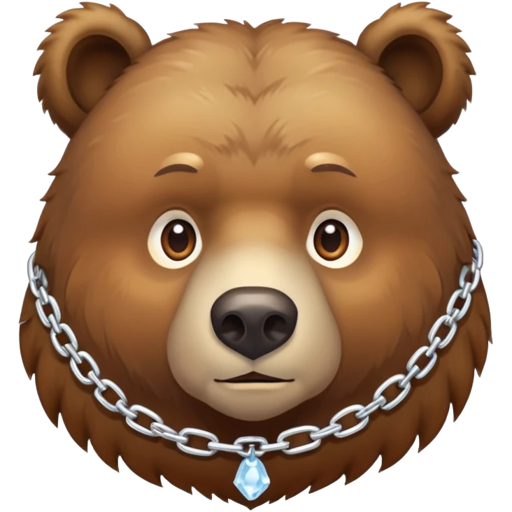 Realistic brown bear on all four legs with serious expression, wearing a simple chain made entirely of ice around its neck, nothing hanging from it emoji