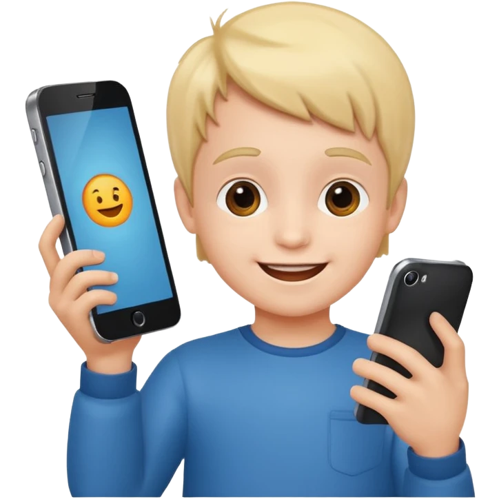 happy little kid with a smartphone emoji
