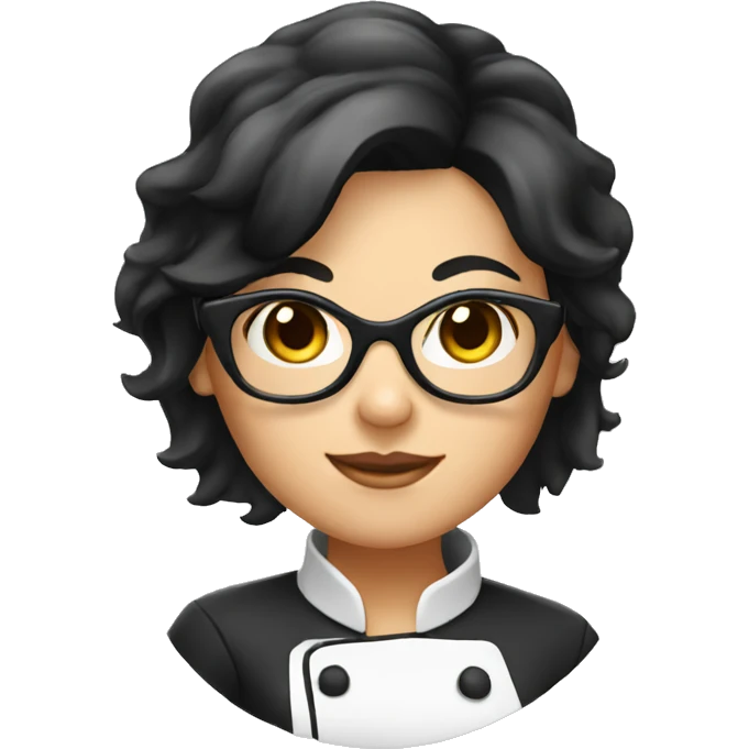 female chef with black hair and glasses emoji