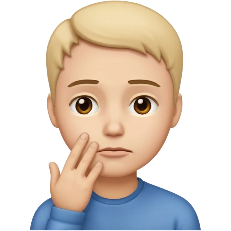 Genera un emoji estilo Apple que represente inseguridad física: un rostro neutral mirando hacia abajo, con cejas ligeramente inclinadas y una mano tocándose la mejilla como si dudara de sí mismo. Expresión suave, triste pero empática emoji
