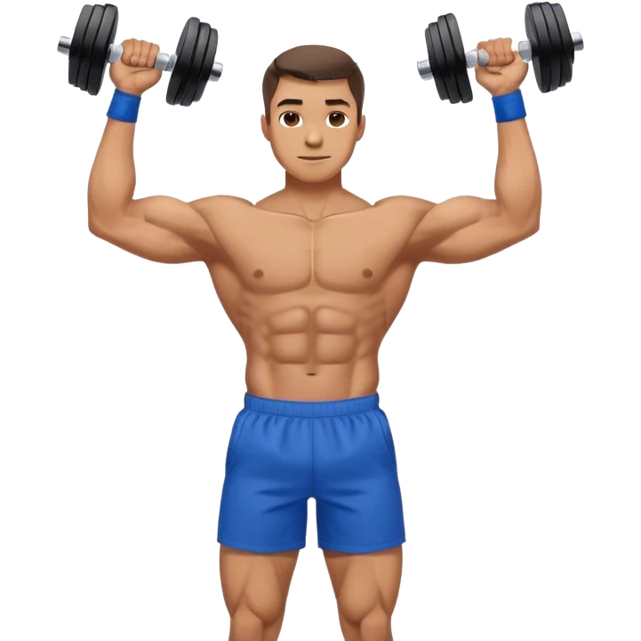 man with blue shorts doing side-lateral raise (T pose) with light dumbbells emoji