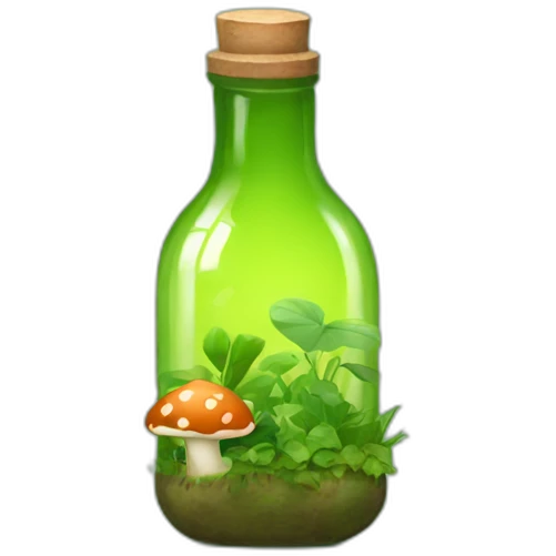 Bottle with green background and plants with mushrooms  emoji