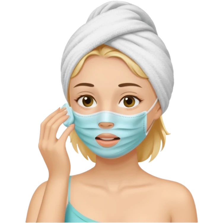 A girl after shower putting on a facemask emoji