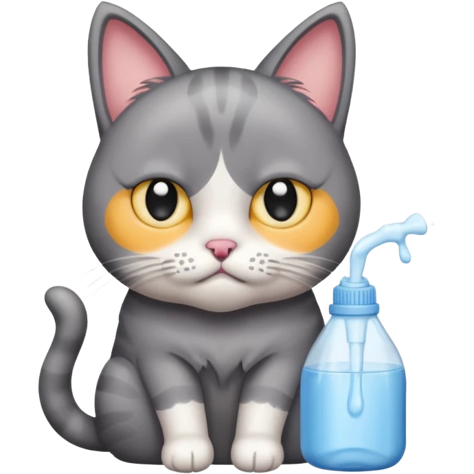 Sad cat with tear and thrown with fabric softener bottle  emoji