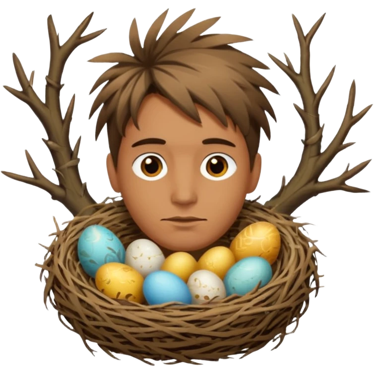 Man who has a Birds Nest for hair emoji