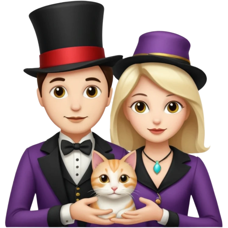 magician couple and their pet cat emoji