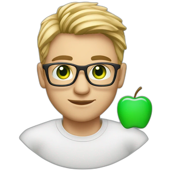 White Software engineer with green eyes coding on a macbook with AirPods emoji