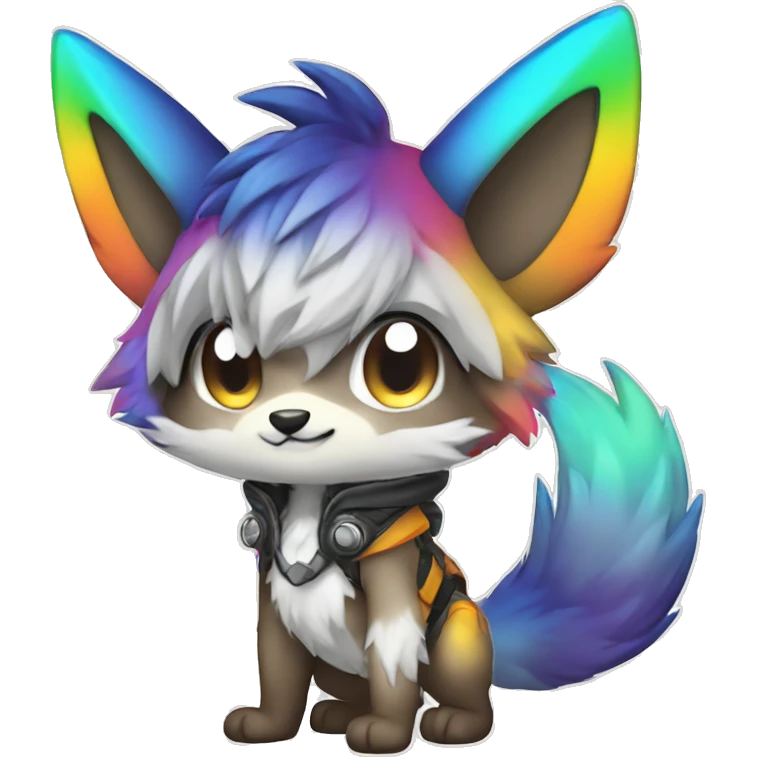 shiny, colorful, gradient, Kemono-style, Chibi, Anthro-Fur-Sona-Fakémon, techwear, Full Body emoji