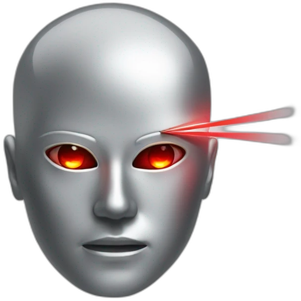 A silver human head with red laser beam streaking out of eyes  emoji
