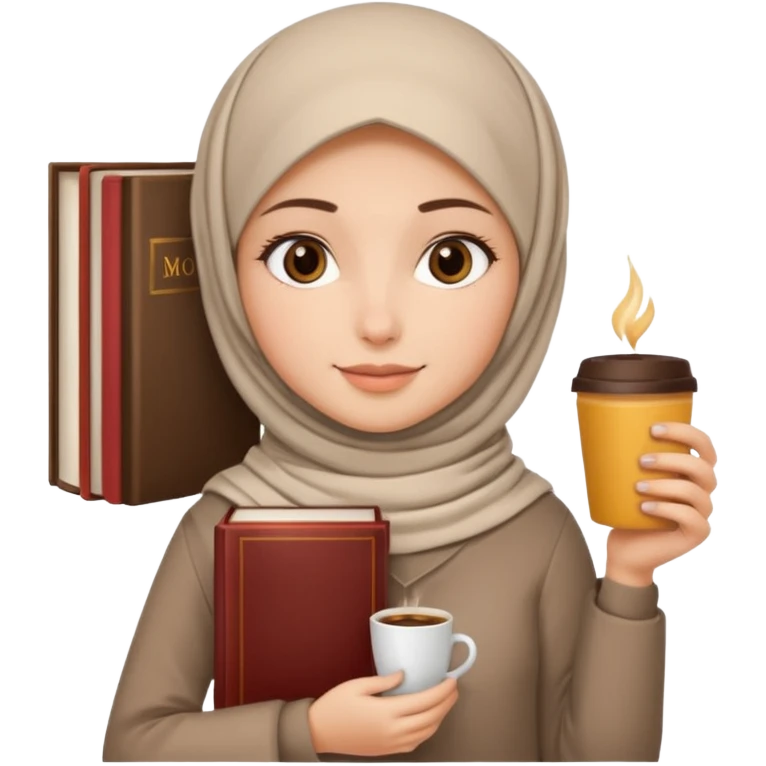 Muslim girl with coffe and books emoji