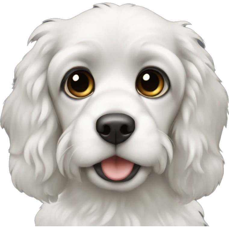 Small completely black spaniel with black fur on his whole face and white fur only on his chest emoji