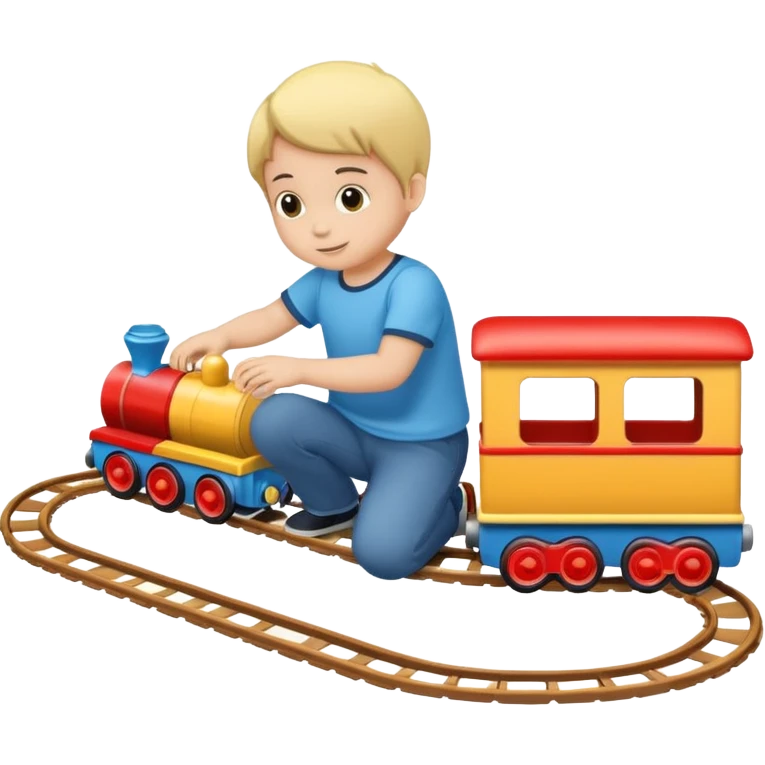 child playing with both toy cars and trains emoji