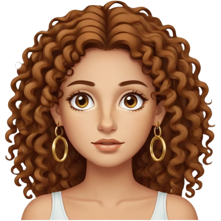 Attractive Greek woman with a wide face, freckles, long curly brown hair and gold hoop earrings emoji