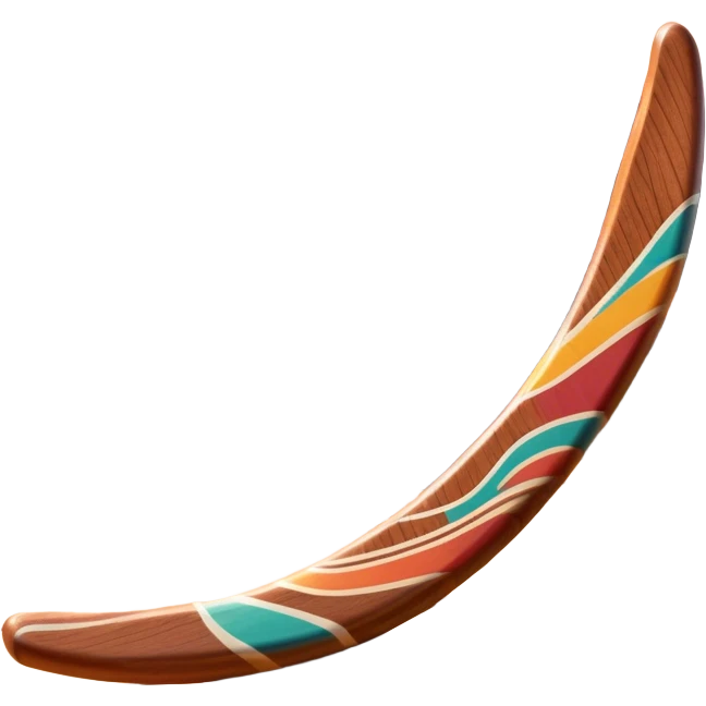Cinematic Realistic image of a classic boomerang, rendered with detailed wood grain textures and vibrant colors, set against a sunlit outback landscape that emphasizes its iconic Australian heritage emoji