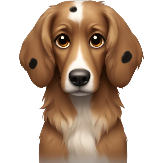 Brown dog with black spots and long fluffy ears ( no white) emoji