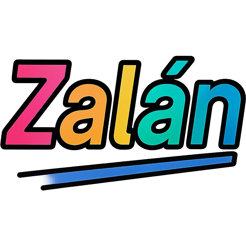 modern colorful gradient typography of the name Zalán with dark outline, dynamic slanted or partial underline, in the style of reference patterns emoji