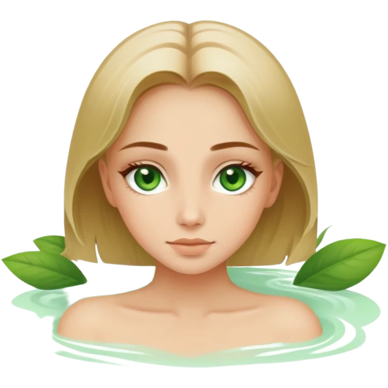 girl with green eyes and dirty blonde hair at a spa relaxing emoji