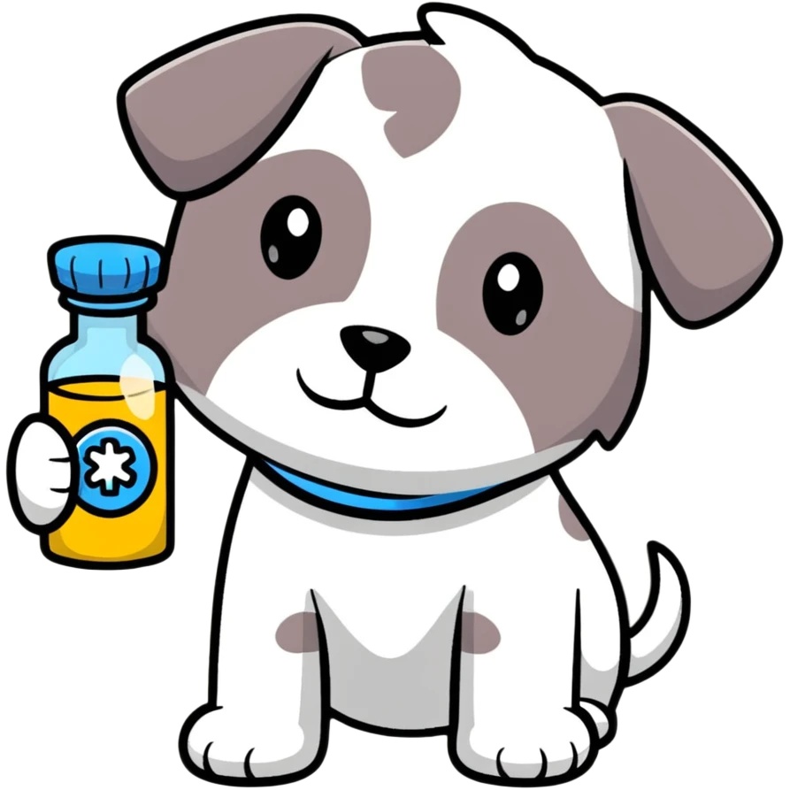 cute puppy with medicine bottle and get well soon message emoji