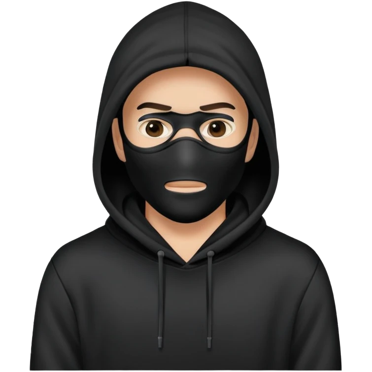 man wearing black hoody and ablack  mask that covers his whole face and eyes, we cant see his skin emoji