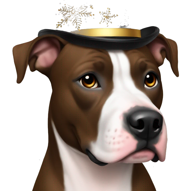 American Staffordshire Terrier dark brown in a New Year's hat emoji