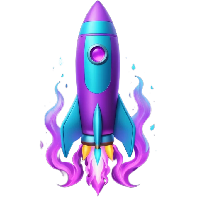 futuristic minimalistic glowing rocket icon, neon purple and cyan flame, dark sci-fi background, 1:1 aspect ratio, no face emoji