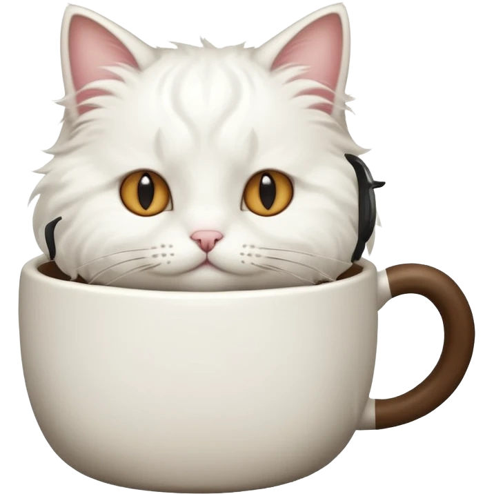 cute white cat relaxing in a coffe mug emoji